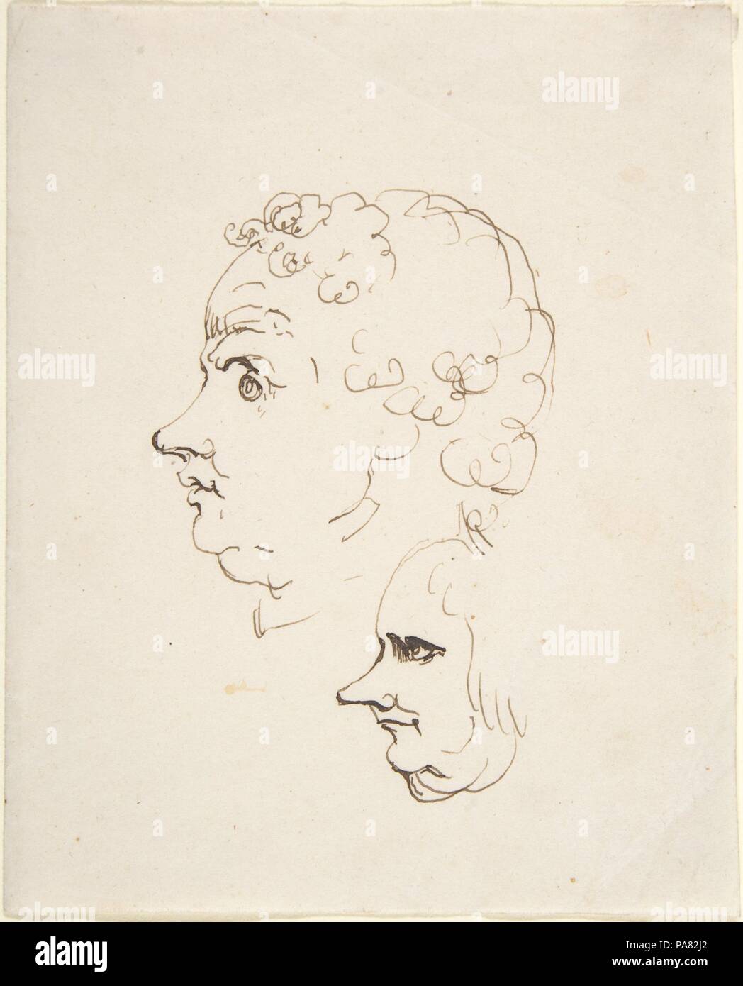 Two Caricature Heads of Men. Artist: Johann Heinrich Wilhelm Tischbein (German, Haina 1751-1829 Eutin). Dimensions: sheet: 5 x 4 1/16 in. (12.7 x 10.3 cm)  Overall: 5 x 8 1/16 in. (12.7 x 20.5 cm). Date: after 1794. Museum: Metropolitan Museum of Art, New York, USA. Stock Photo