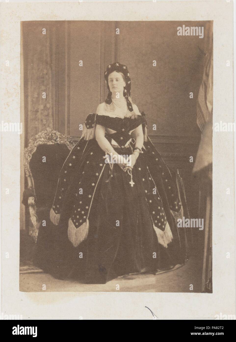 La Comtesse de Castiglione en Reine de la Nuit. Artist: Pierre-Louis Pierson (French, 1822-1913). Dimensions: Image: 10.5 x 7.4 cm (4 1/8 x 2 15/16 in.)  Mount: 12.2 x 9 cm (4 13/16 x 3 9/16 in.)  Mat: 35.6 x 27.9 cm (14 x 11 in.). Person in Photograph: Countess Virginia Oldoini Verasis di Castiglione (1835-1899). Date: 1863-67. Museum: Metropolitan Museum of Art, New York, USA. Stock Photo