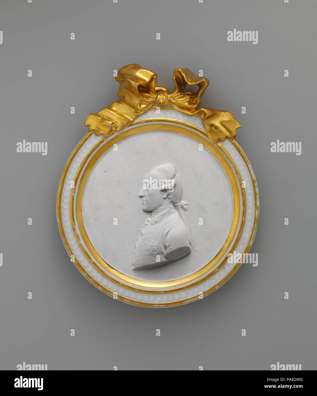 Albert von Sachsen-Teschen. Culture: Austrian, Vienna. Dimensions: Overall: 5 5/8 x 4 3/4 x 1 1/8 in. (14.3 x 12.1 x 2.9 cm). Manufactory: Imperial Porcelain Manufactory  (Vienna, 1744-1864). Date: ca. 1775.  These small, highly decorative plaques are representative of the purely Neoclassical porcelain luxury products that were commissioned as mementos for visiting dignitaries and family members or sent as tokens of appreciation. Museum: Metropolitan Museum of Art, New York, USA. Stock Photo