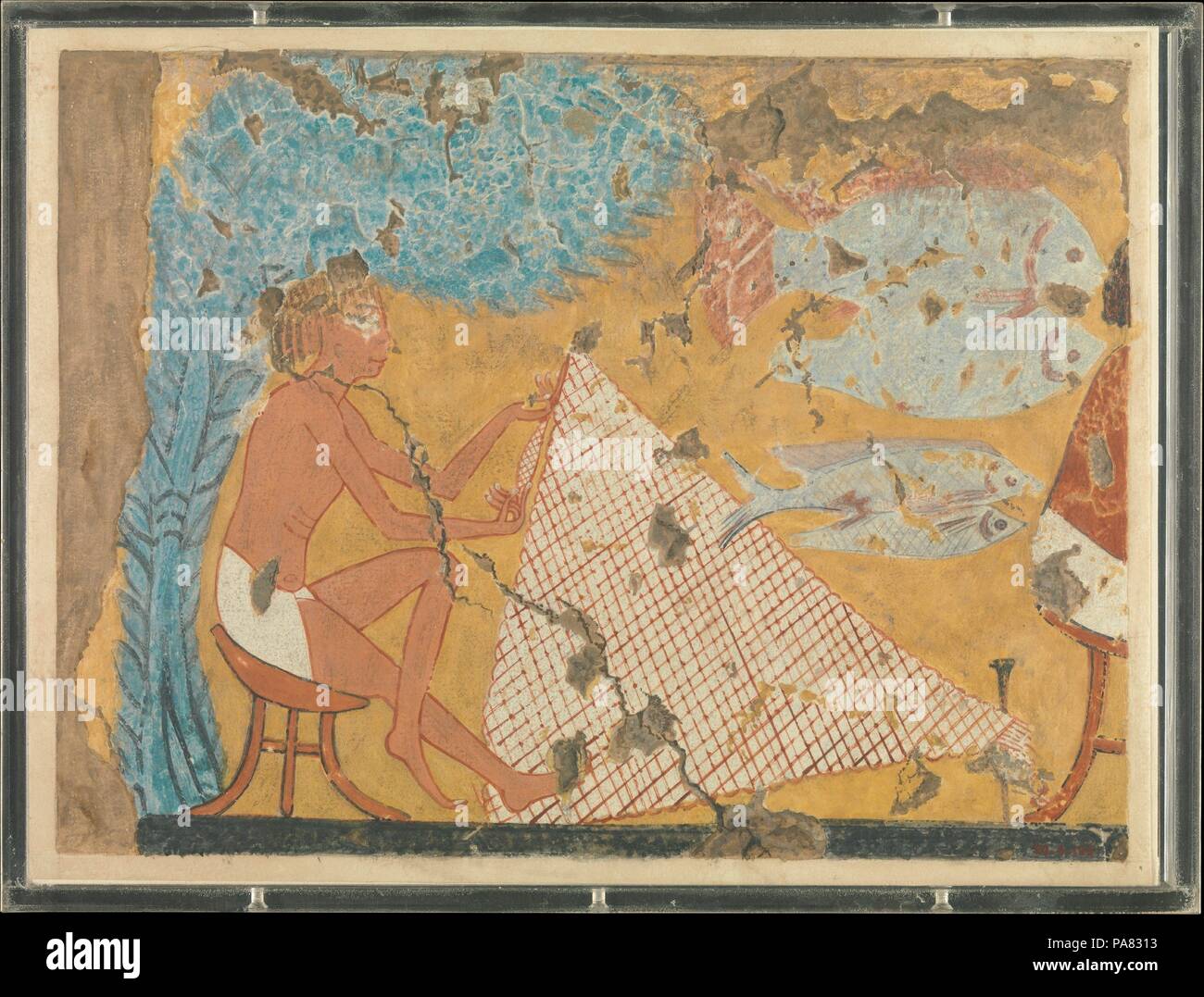 Man Making a Net, Tomb of Ipuy. Artist: Norman de Garis Davies (1865-1941). Dimensions: H. 20 cm (7 7/8 in); w. 27 cm (10 5/8 in)  scale 1:1. Dynasty: Dynasty 19. Reign: reign of Ramesses II. Date: ca. 1295-1213 B.C.. Museum: Metropolitan Museum of Art, New York, USA. Stock Photo