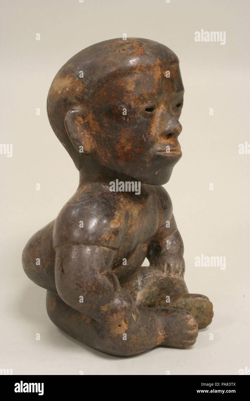 Seated Hunchback. Culture: Colima. Dimensions: H x W x D: 9 5/8 x 7 x 6 5/8in. (24.4 x 17.8 x 16.9cm). Date: 2nd century B.C.-A.D. 3rd century. Museum: Metropolitan Museum of Art, New York, USA. Stock Photo