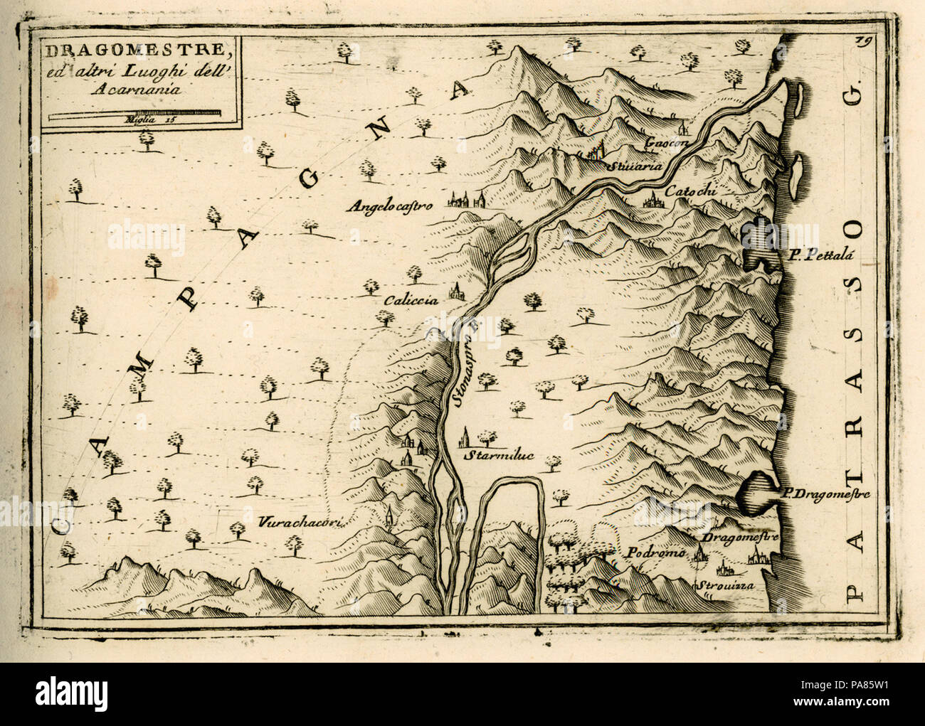 70 Dragomestre ed altri luoghi dell'Acarnania - Coronelli Vincenzo - 1688 Stock Photo