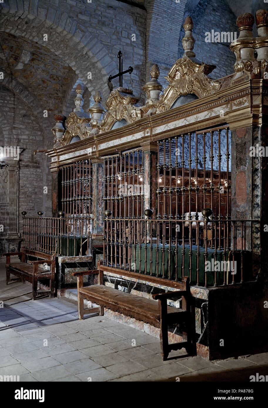 REJA DEL CORO. Location: CATEDRAL, RODA DE ISABENA, HUESCA, SPAIN. Stock Photo