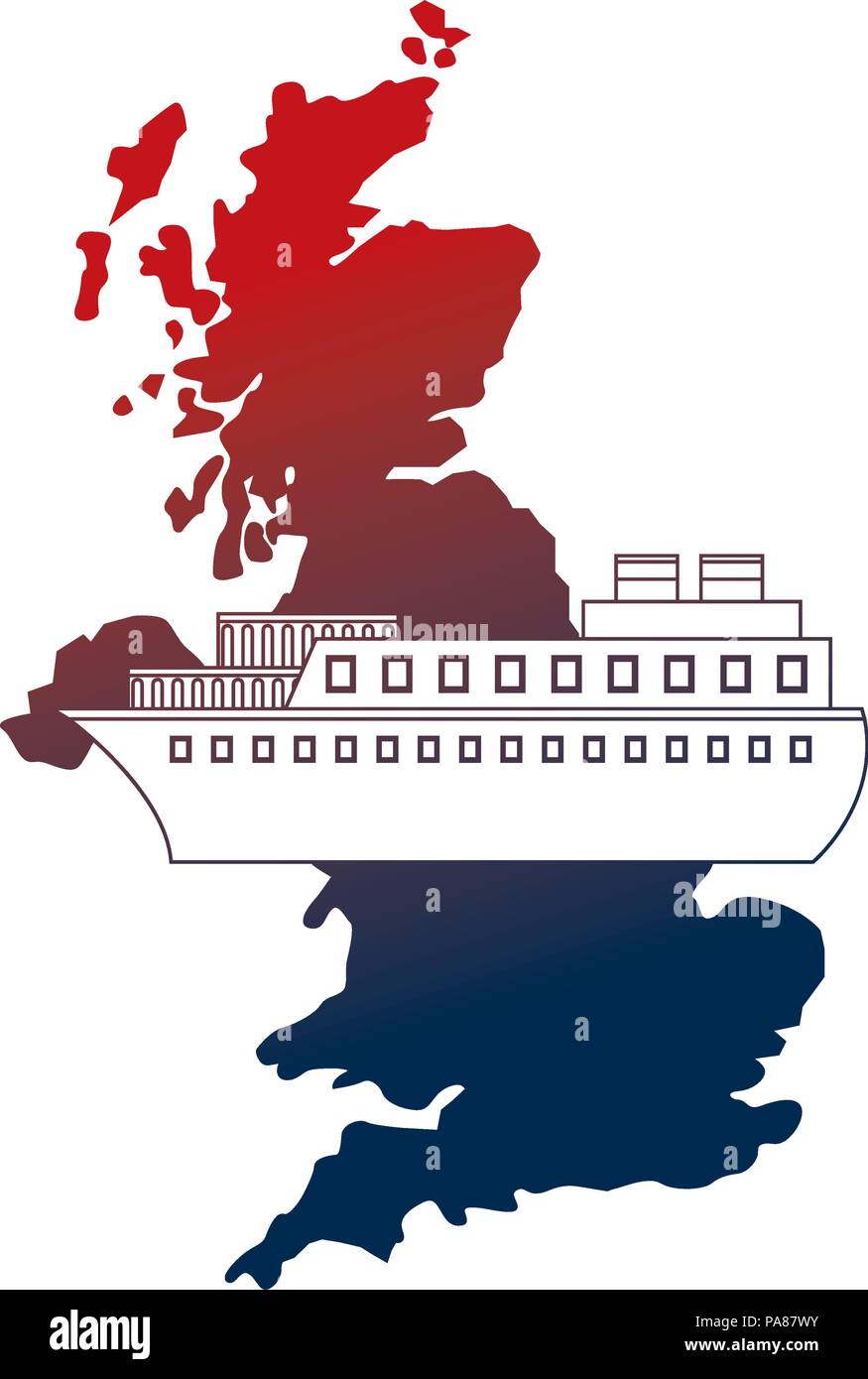 united kingdom map container ship shipping vector illustration Stock