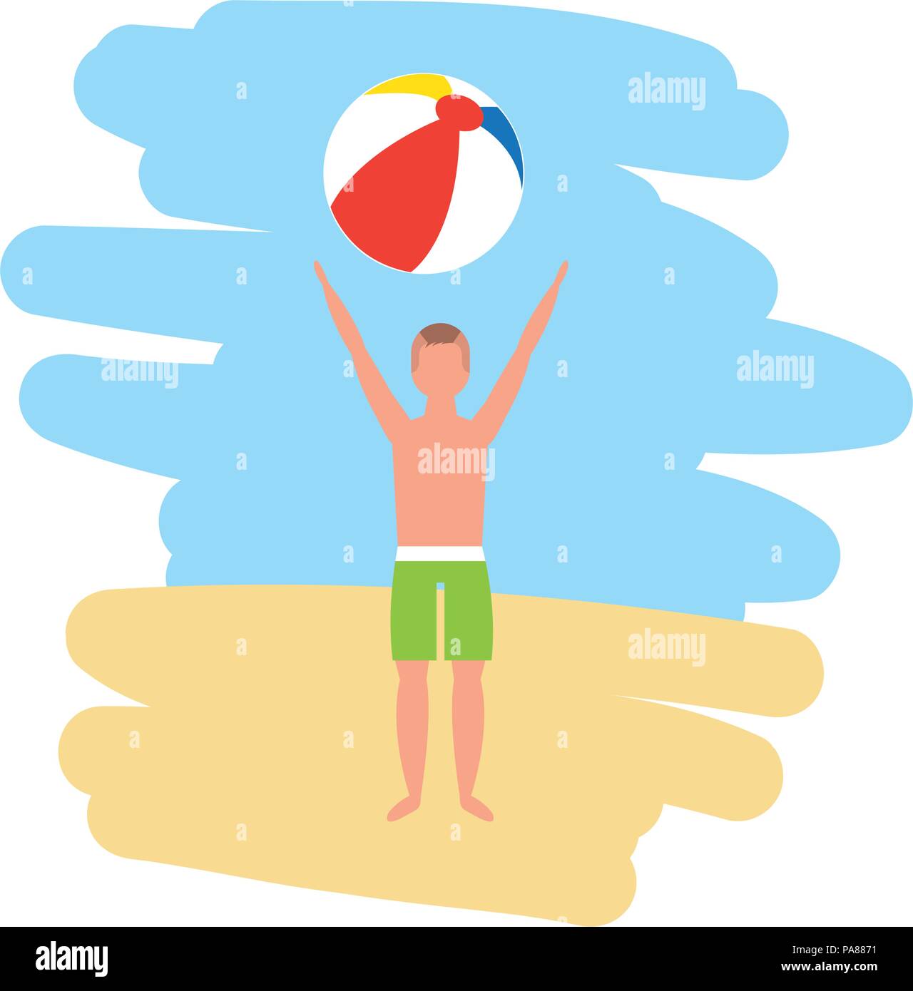 man in swimsuit holding beach ball vector illustration Stock Vector ...