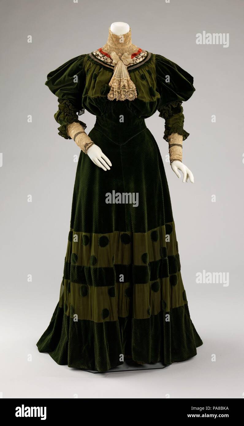 Dinner dress. Culture: French. Designer: Jeanne Halle (French, 1880-1914). Date: 1894-96. This dress captures the exuberance of the 1890s, especially in the lively polka dots and fanciful sleeve treatment. Jeanne Halle was Dinner dress. Culture: French. Designer: Jeanne Halle (French, 1880-1914). Date: 1894-96. This dress captures the exuberance of the 1890s, especially in the lively polka dots and fanciful sleeve treatment. Jeanne Halle was