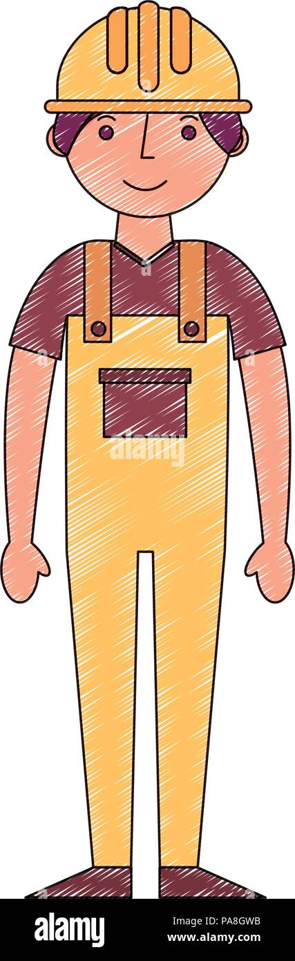 worker contruction in yellow overalls Stock Vector