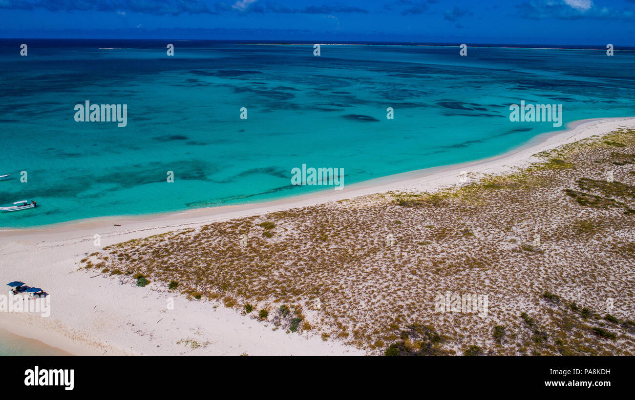 Aerial view Tropical beach of island Cayo de Agua, Los Roques, Venezuela Stock Photo