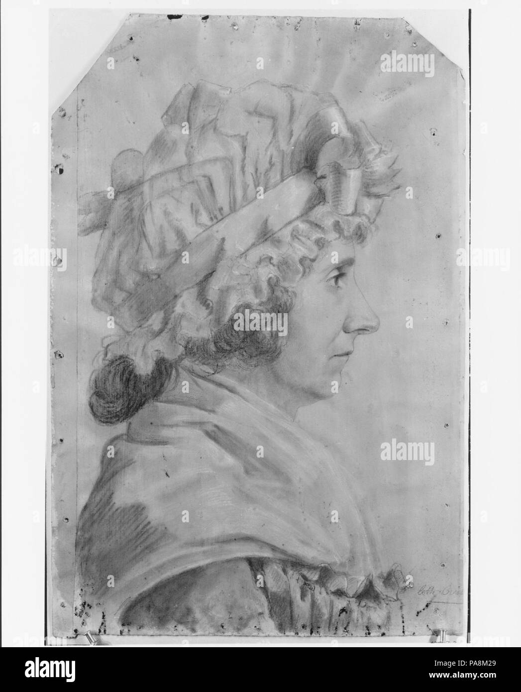 Mrs. George Clinton (Cornelia Tappen). Artist: Thomas Bluget De Valdenuit (1763-1846). Dimensions: 21 3/8 x 13 3/4 in. (54.3 x 34.9 cm). Former Attribution: Formerly attributed to Charles Balthazar Julien Févret de Saint-Mémin (1770-1852). Date: ca. 1797. Museum: Metropolitan Museum of Art, New York, USA. Stock Photo