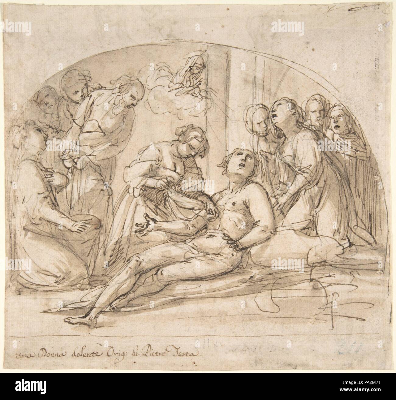 The Emperor Constantine Copronymous Burned by an Invisible Fire (recto); Studies of Sibyls and Angles (verso). Artist: Giovanni Baglione (Italian, Rome 1566-1643 Rome). Dimensions: 7-5/8 x 8-1/8 in.  (19.4 x 20.6 cm). Date: ca. 1599-1610. Museum: Metropolitan Museum of Art, New York, USA. Stock Photo