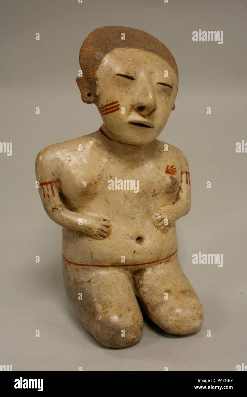 Female Figure. Culture: Nayarit. Dimensions: H. 11 x W. 6 7/8 x D. 5 in. (27.9 x 17.4 x 12.7 cm). Date: 2nd-4th century. Museum: Metropolitan Museum of Art, New York, USA. Stock Photo