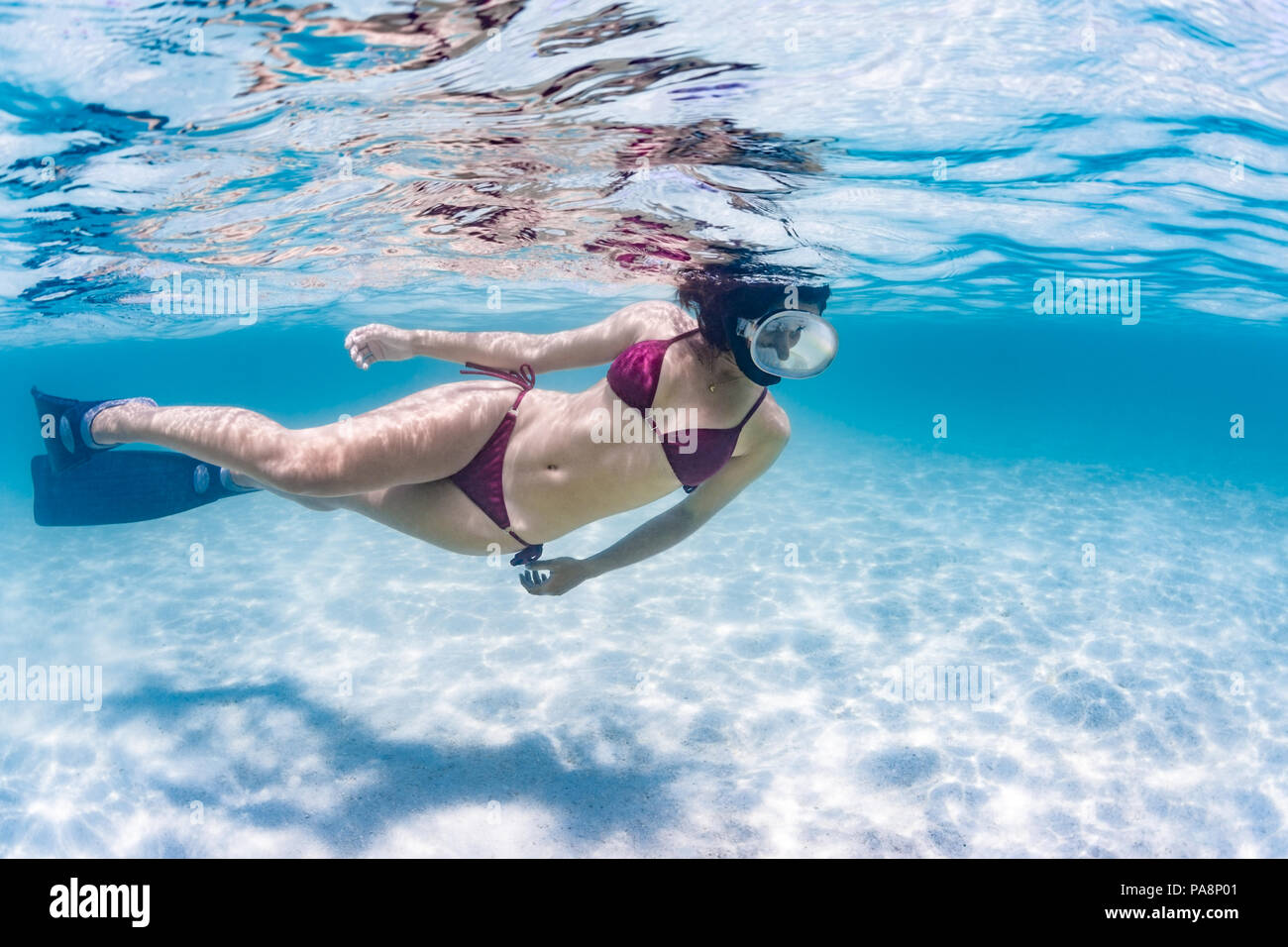 Beautiful girl snorkelling at Balandra Beach, La Paz, Mexico Stock Photo