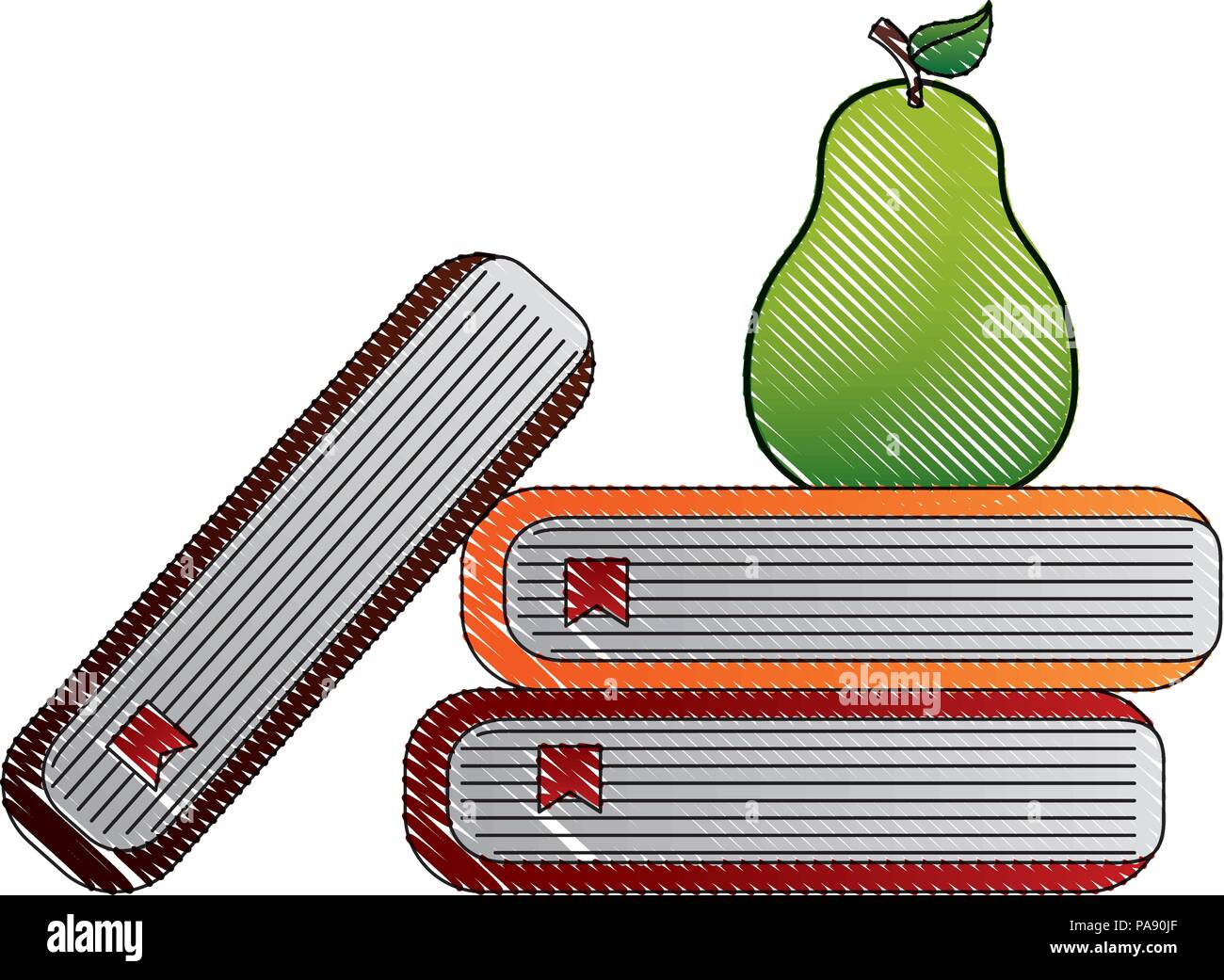 library books with pear Stock Vector