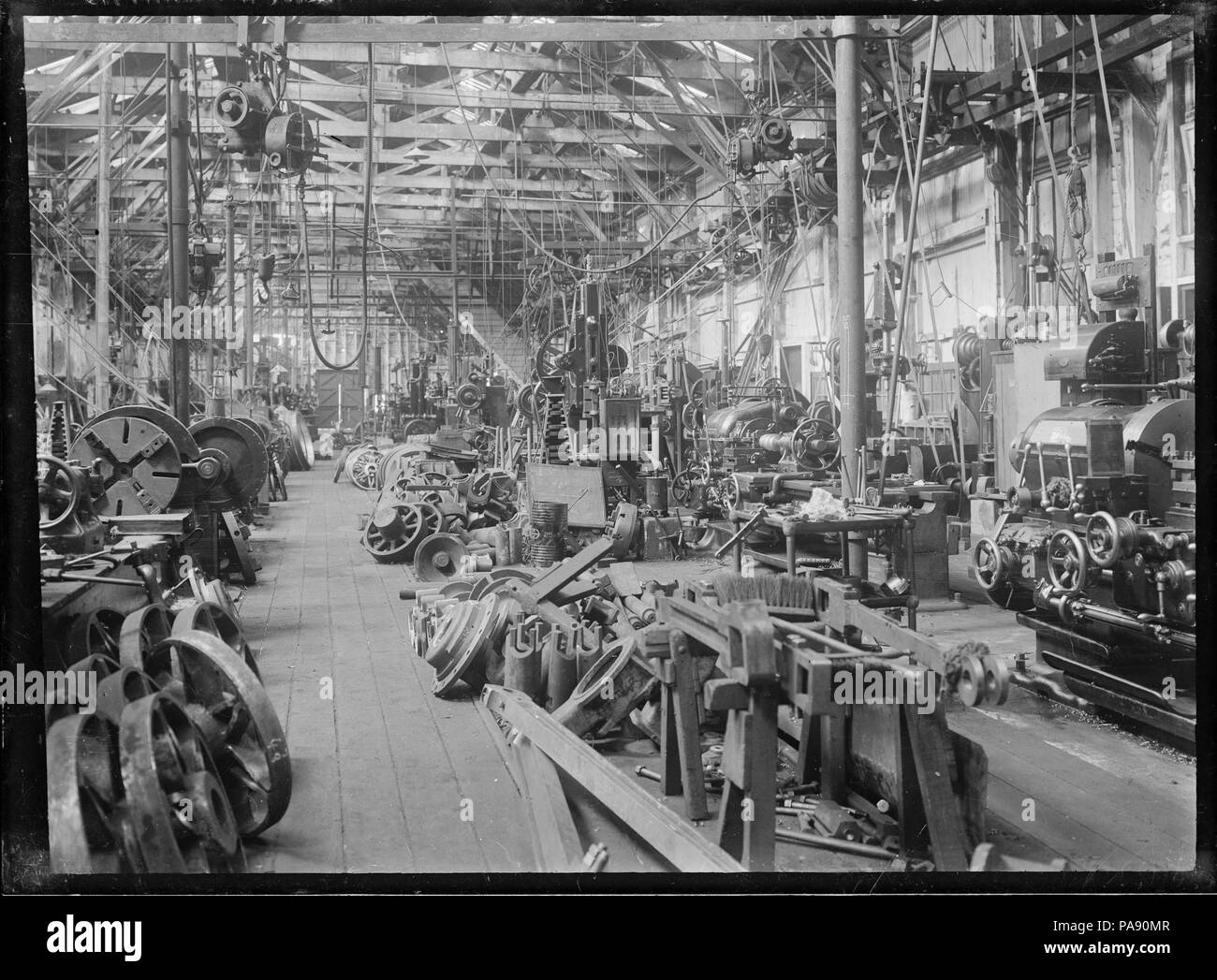 125 Interior view of the South End machine shop at Hillside Railway Workshops, Dunedin. ATLIB 294388 Stock Photo