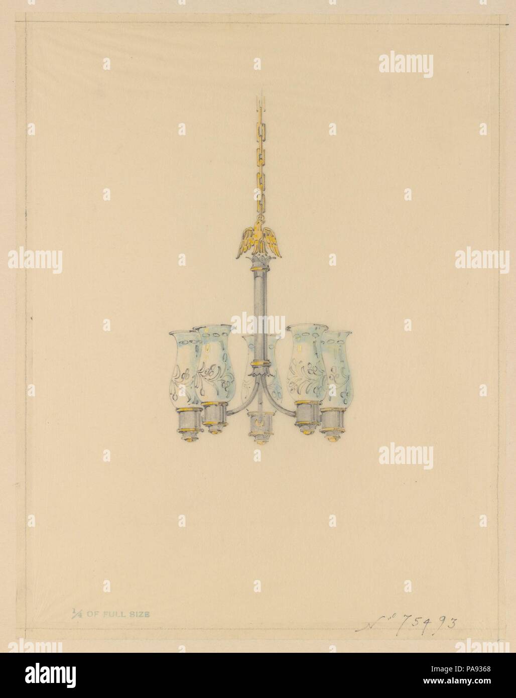 Design for hanging fixture. Artist: Louis Comfort Tiffany (American, New York 1848-1933 New York). Culture: American. Dimensions: Storage (mat size): 22 x 16 in. (55.9 x 40.6 cm)  22 1/8 × 15 in. (56.2 × 38.1 cm)  Tracing: 12 5/8 × 9 7/8 in. (32.1 × 25.1 cm). Maker: Possibly Tiffany Glass and Decorating Company (American, 1892-1902); Possibly Tiffany Studios (1902-32); Possibly Tiffany Glass Company (1885-92). Date: ca. 1905-20. Museum: Metropolitan Museum of Art, New York, USA. Stock Photo