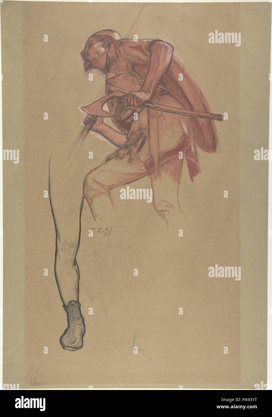 Warrior with an Axe and Study of a Leg. Artist: Fernand Cormon (French, Paris 1854-1924 Paris). Dimensions: Sheet: 20 x 13 13/16 in. (50.8 x 35.1cm). Date: 1897. Museum: Metropolitan Museum of Art, New York, USA. Stock Photo