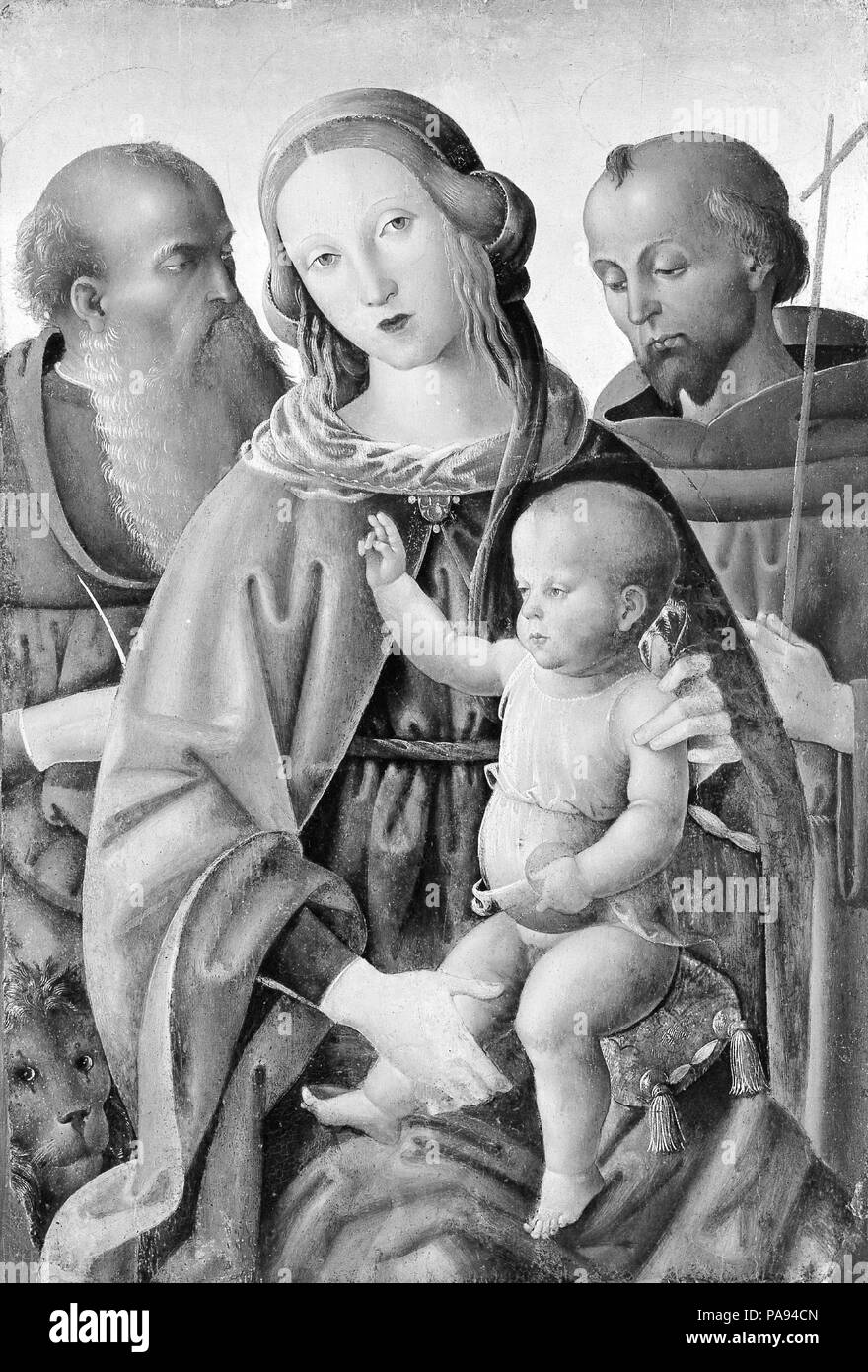 Madonna and Child with Saints Jerome and Francis. Artist: Italian (Umbrian) Painter (ca. 1500). Dimensions: Overall 24 5/8 x 16 3/4 in. (62.5 x 42.5 cm); painted surface 23 5/8 x 15 7/8 in. (60 x 40.3 cm). Museum: Metropolitan Museum of Art, New York, USA. Stock Photo