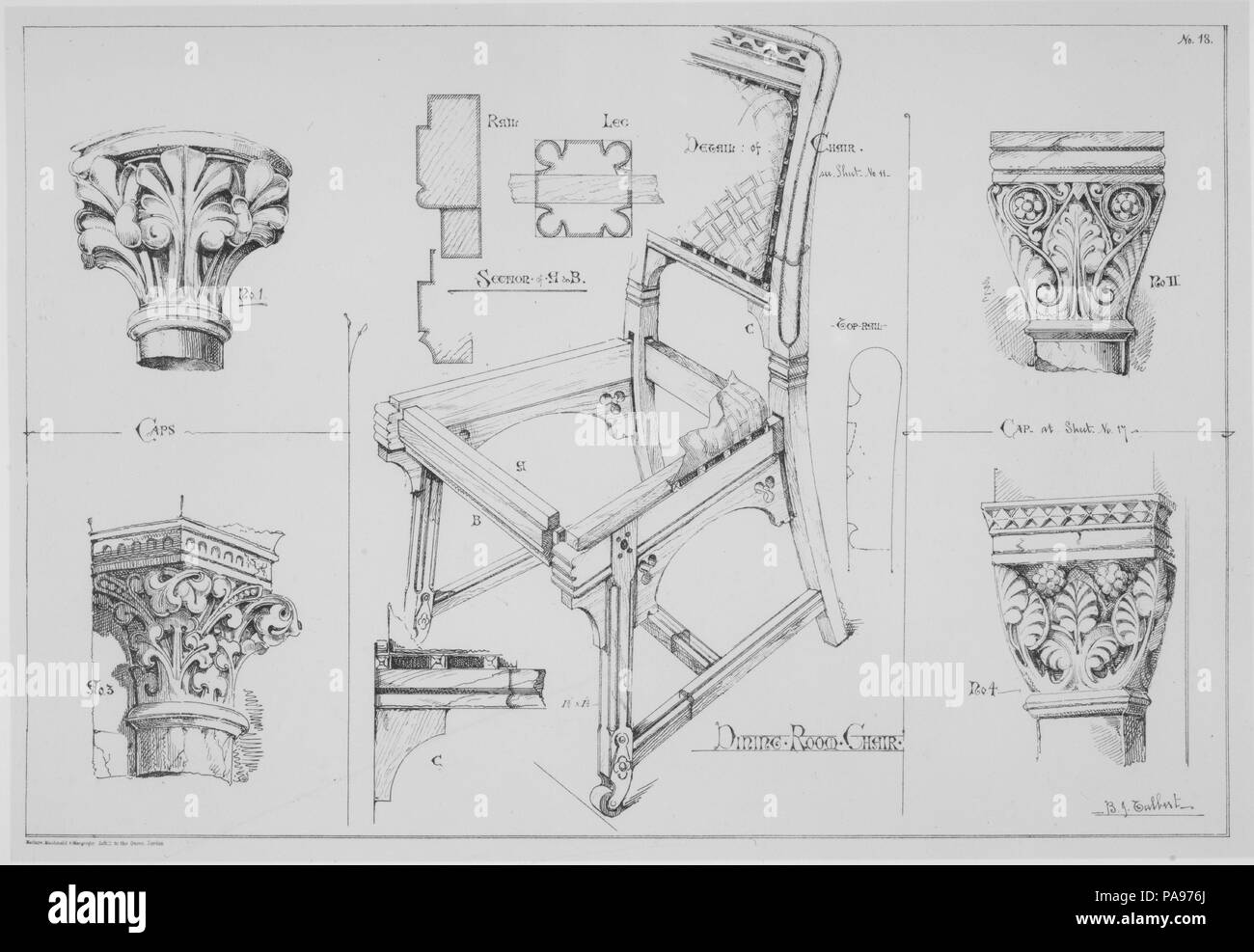 Gothic Forms Applied to Furniture, Metal Work and Decoration for Domestic Purposes. Designer: Bruce J. Talbert (British, Dundee, Scotland 1838-1881 London). Dimensions: 18 1/8 x 12 5/8 x 3/8 in. (46 x 32 x 1 cm). Lithographer: Maclure, Macdonald & Macgregor (London); S. Ayling (British, active 1860s). Publisher: S. Birbeck (Birmingham, UK). Date: 1867. Museum: Metropolitan Museum of Art, New York, USA. Stock Photo