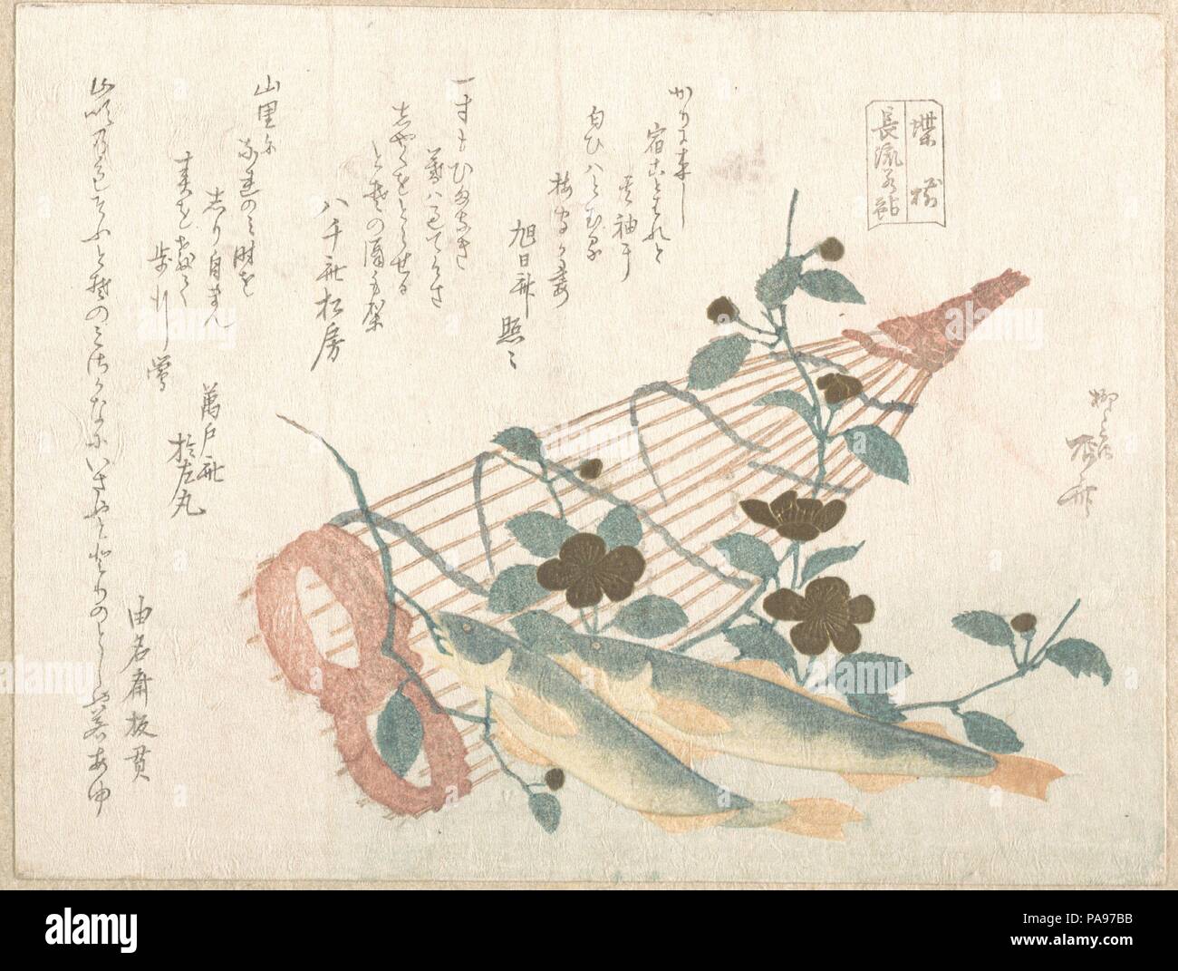 Sweet Fishes of the Nagara River, with Baskets and Flowers. Artist: Ryuryukyo Shinsai (Japanese, active ca. 1799-1823). Culture: Japan. Dimensions: 5 11/16 x 7 1/2 in. (14.4 x 19.1 cm). Date: 19th century. Museum: Metropolitan Museum of Art, New York, USA. Stock Photo