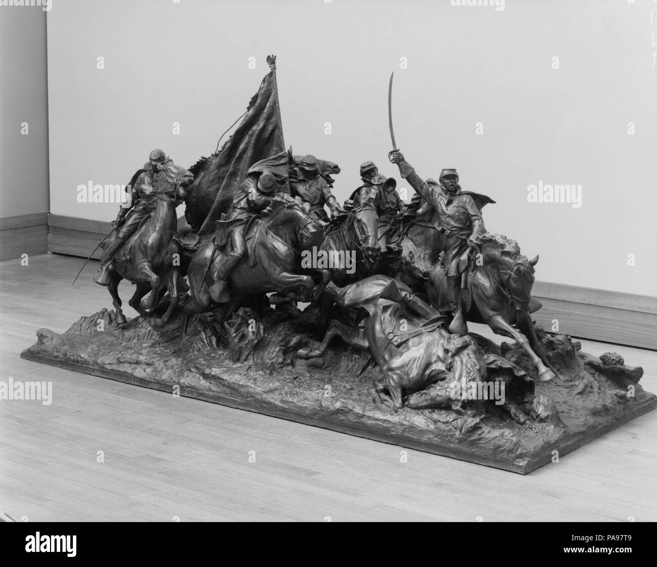 Cavalry Charge. Artist: Henry Merwin Shrady (American, New York 1871-1922 New York). Dimensions: 53 1/2 x 102 x 44 in. (135.9 x 259.1 x 111.8 cm). Date: 1902-16, cast 1924.  While still at work on 'George Washington at Valley Forge' (1974.9), Shrady entered a competition for a monument to General Ulysses S. Grant. It was eventually erected in Washington, D.C., in 1922, twenty years after the competition, and two weeks after the artist's death. 'Cavalry Charge' is one of the subsidiary groups of this monument to Grant. Depicting a cavalry squad on the battle field, it stands to the right of the Stock Photo