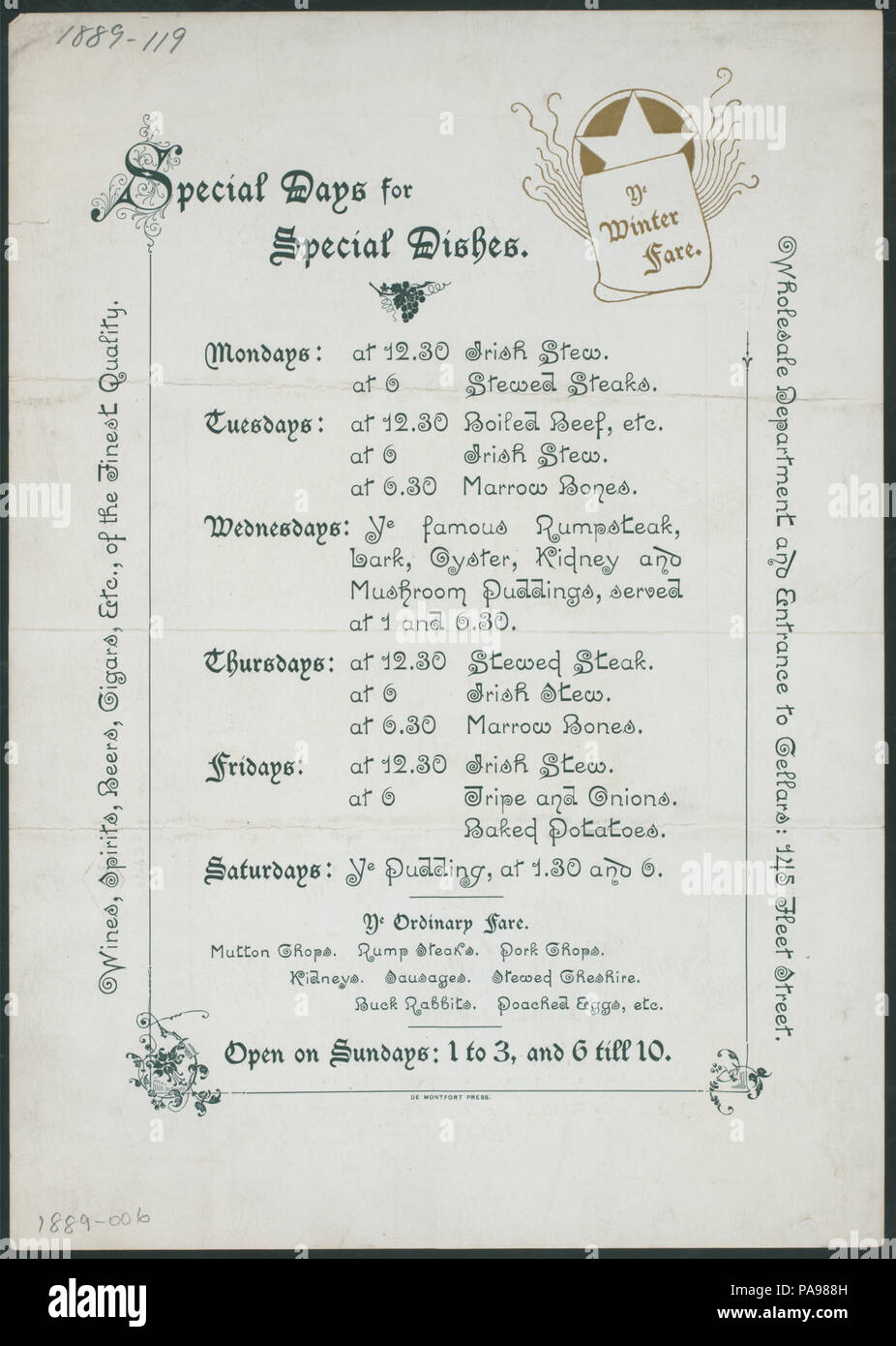 558 DINNER (held by) OLDE CHESHIRE CHEESE CHOP HOUSE (at) &quot;FLEET STREET, (LONDON )&quot; (FOR;) (NYPL Hades-269732-4000000932) Stock Photo
