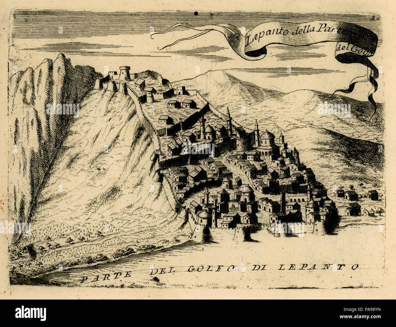 157 Lepanto della parte del Golfo - Coronelli Vincenzo - 1688 Stock Photo