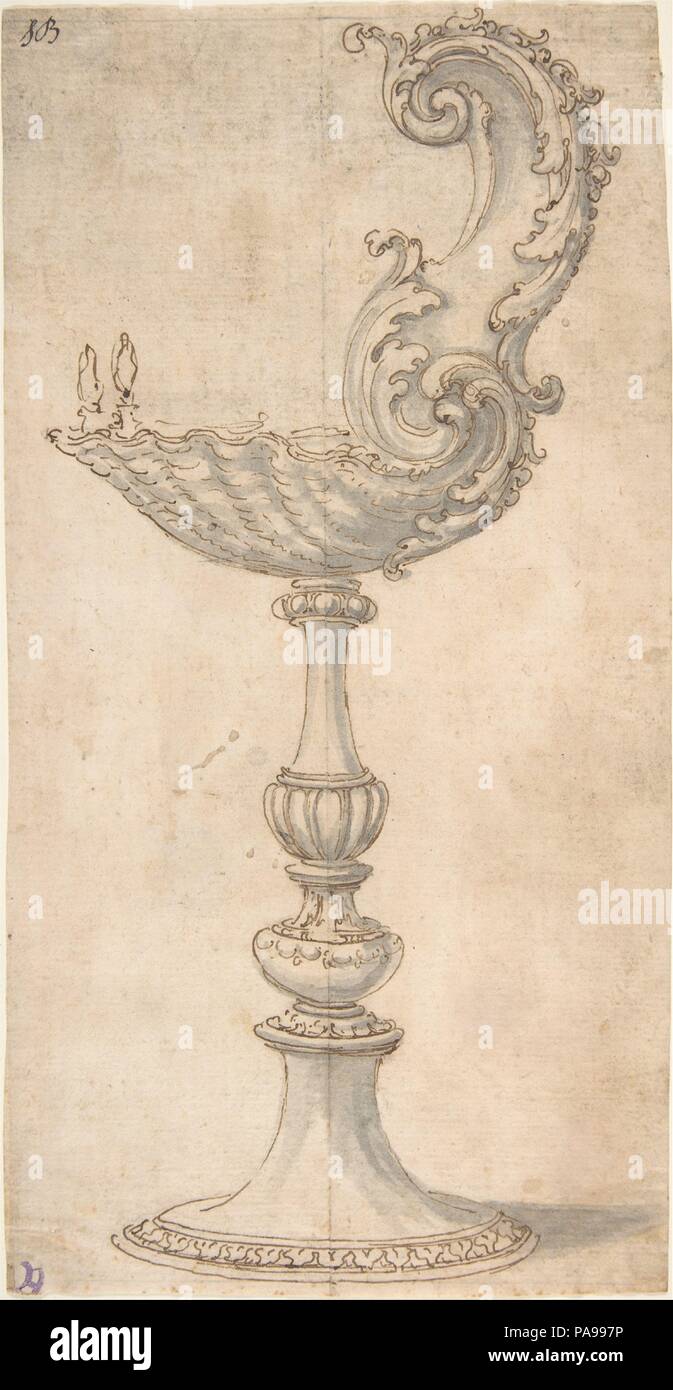 Design for a Cup or Reliquary Composed of a Shell and S-Volute. Artist: Attributed to Giovanni Battista Foggini (Italian, Florence 1652-1725 Florence). Dimensions: sheet: 11 1/8 x 5 13/16 in. (28.3 x 14.7 cm). Date: 1652-1725. Museum: Metropolitan Museum of Art, New York, USA. Stock Photo