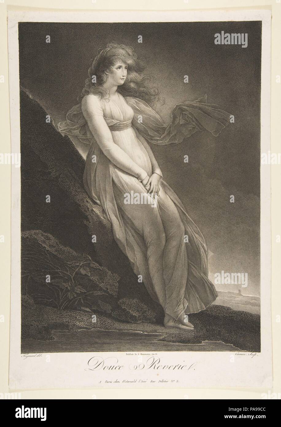 La Douce Reverie. Artist: After Alexandre Evariste Fragonard (French, Grasse 1780-1850 Paris); Engraved by Fréderic Cazenave (French, active 1793-1843). Dimensions: sheet: 17 5/16 x 12 1/8 in. (44 x 30.8 cm)  image: 16 13/16 x 11 1/8 in. (42.7 x 28.3 cm). Date: 1793-1843. Museum: Metropolitan Museum of Art, New York, USA. Stock Photo