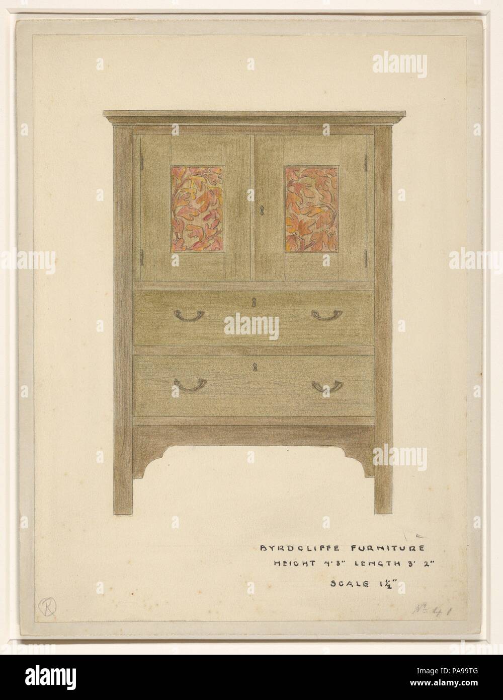 Sassafras Linen Press. Artist: Byrdcliffe Arts and Crafts Colony (American, 1902-1915); attrib. to Ralph Radcliffe Whitehead (American (born England), Yorkshire 1854-1929 Santa Barbara, California). Dimensions: sheet: 10 x 7 3/8 in. (25.4 x 18.8 cm). Date: 1904.  Inspired by the ideas of the Arts and Crafts Movement, the Englishman Ralph Whitehead, who had studied under John Ruskin at Oxford, sought to establish his own ideal, self-sustaining art community in the United States. After a failed experiment in Oregon, in 1902 he founded the Byrdcliffe Arts and Crafts Colony right outside Woodstock Stock Photo