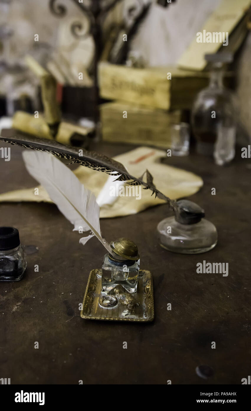 Old writing pen, antique writing detail, ink Stock Photo - Alamy
