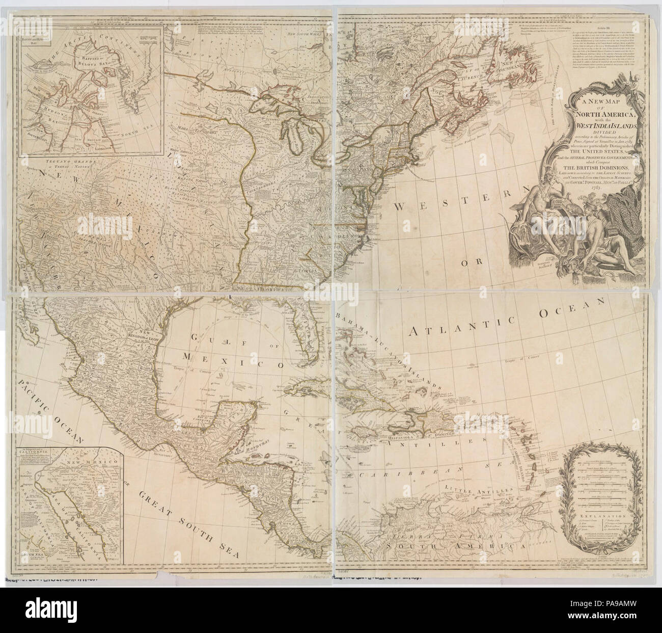 A New map of North America with - A New Map Of North America With The West India Islands Divided According To The Preliminary Articles Of Peace Signed At Versailles 20 Jan 1783 Wherein Are Particularly Distinguished PA9AMW