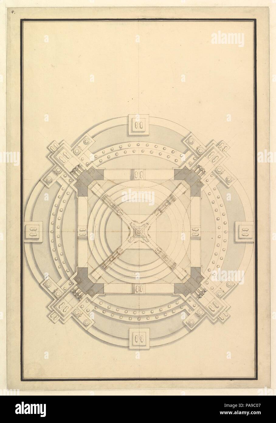 Ground Plan for a Catafalque for an electress of Bavaria. Artist: Workshop of Giuseppe Galli Bibiena (Italian, Parma 1696-1756 Berlin). Date: 1696-1756. Museum: Metropolitan Museum of Art, New York, USA. Stock Photo