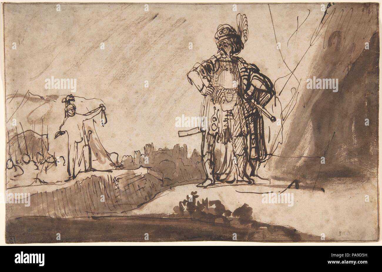 David Showing Saul the Tip of His Coat. Artist: Ferdinand Bol (Dutch, Dordrecht 1616-1680 Amsterdam). Dimensions: 7 7/8 x 12 3/16 in.  (20 x 31 cm). Date: 1636-41. Museum: Metropolitan Museum of Art, New York, USA. Stock Photo