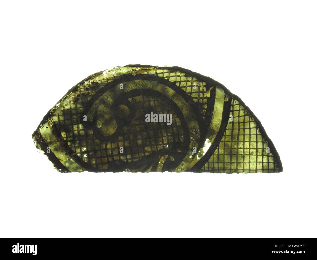 Glass Fragment. Culture: French. Dimensions: Overall: 2 5/8 x 5 7/8 in. (6.7 x 14.9 cm). Date: 13th century. Museum: Metropolitan Museum of Art, New York, USA. Stock Photo