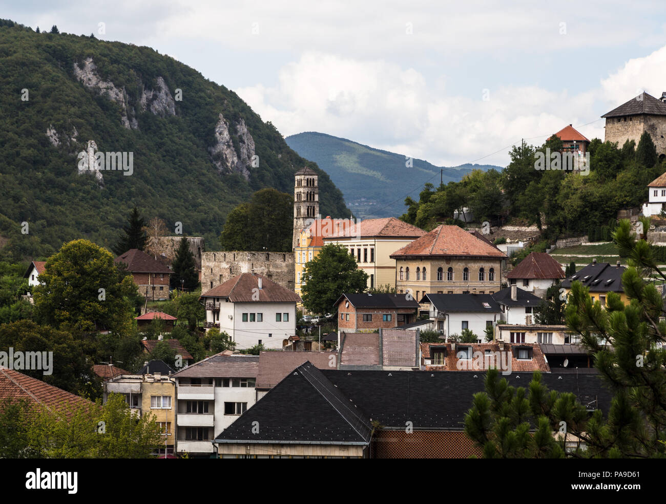 Jajce old town in Bosnia and Herzegovina on a cloudy summer day in the ...