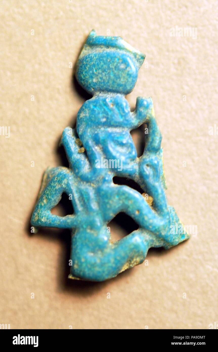 Fragmentary Amulet of Horus the Child. Dimensions: H. 1.8 cm (11/16 in); w. 1.1 cm (7/16 in); th. 0.1 cm (1/16 in). Dynasty: Dynasty 18. Reign: reign of Amenhotep III. Date: ca. 1390-1352 B.C.. Museum: Metropolitan Museum of Art, New York, USA. Stock Photo