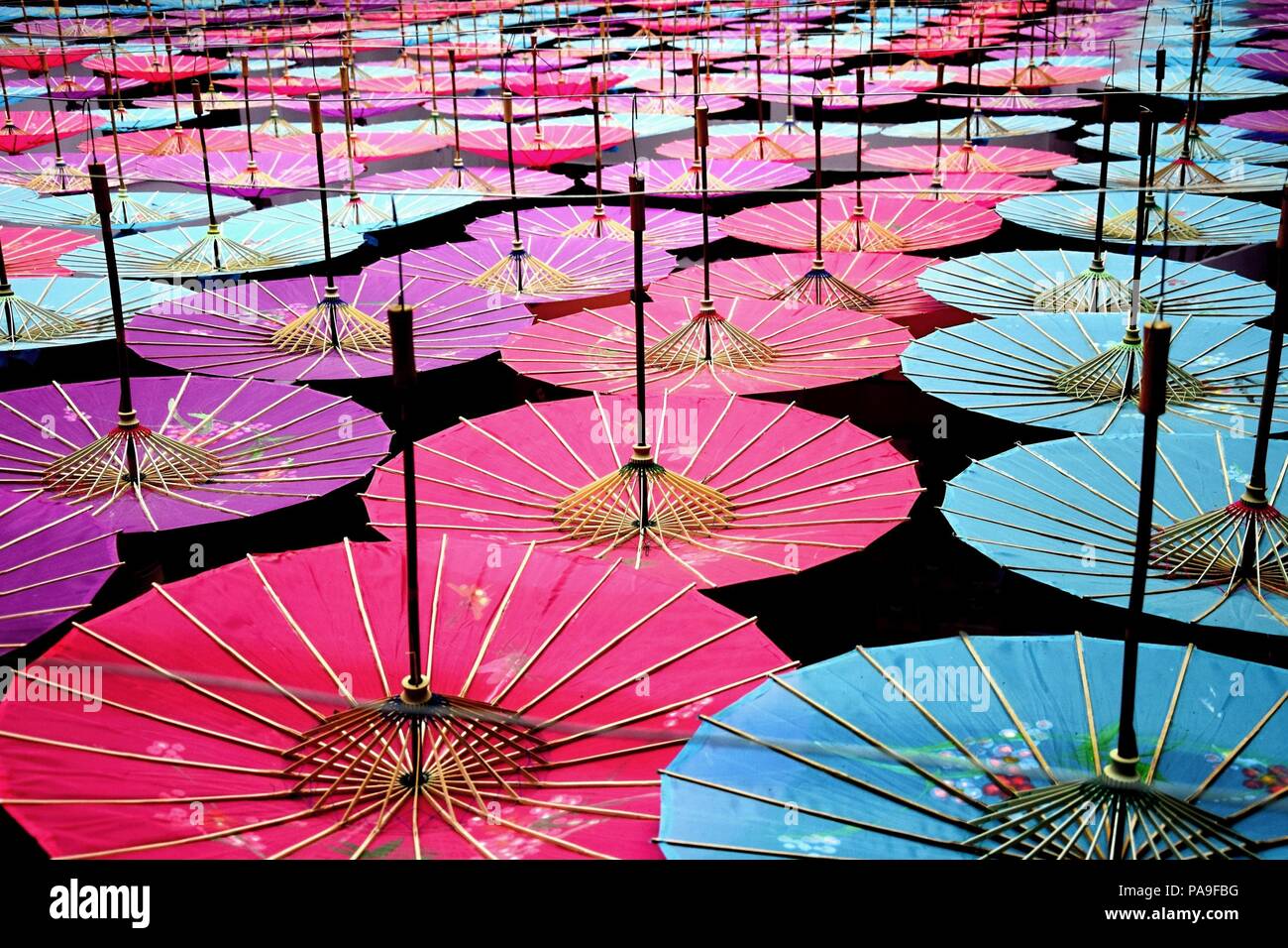 The colorful oilpaper parasols originated from China are traditional