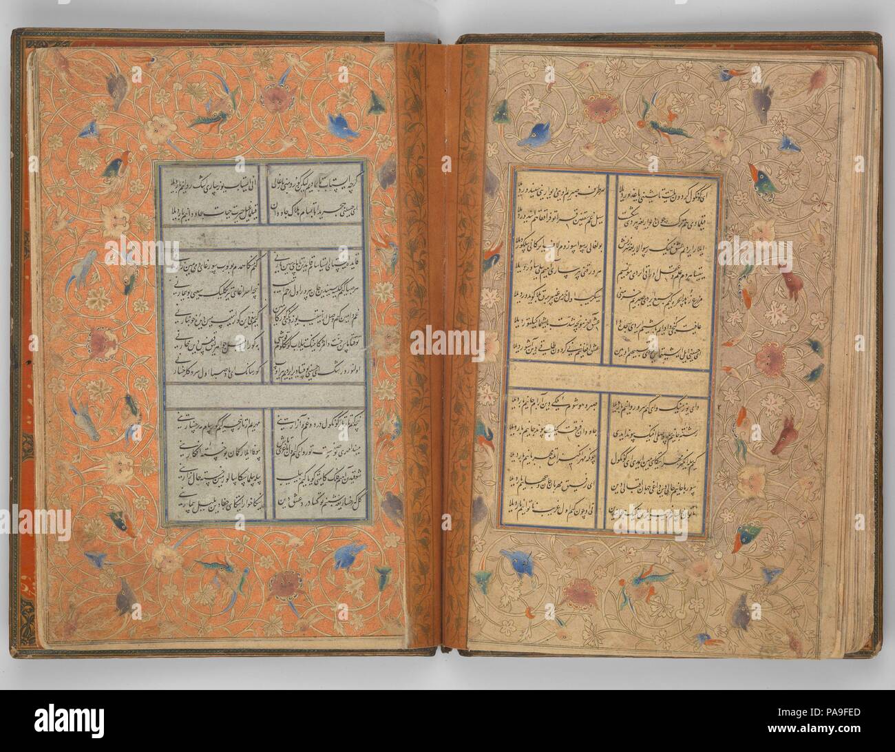 Divan of Sultan Husayn Baiqara. Calligrapher: Sultan 'Ali al-Mashhadi (active late 15th-early 16th century). Dimensions: 10 1/2 x 7 1/4in. (26.7 x 18.4cm). Date: dated A.H 905/ A.D.1500.  This lavishly embellished manuscript comprises a collection (divan) of poetry composed by the late fifteenth-century Timurid ruler Sultan Husain Baiqara (r. 1470-1506) in eastern or Chaghatai Turkish.  The calligraphic text, written on a variety of colorful papers mounted within elaborately stenciled and painted margins, was copied by one of Sultan Husain's favored calligraphers - Sultan 'Ali Mashhadi. Museum Stock Photo