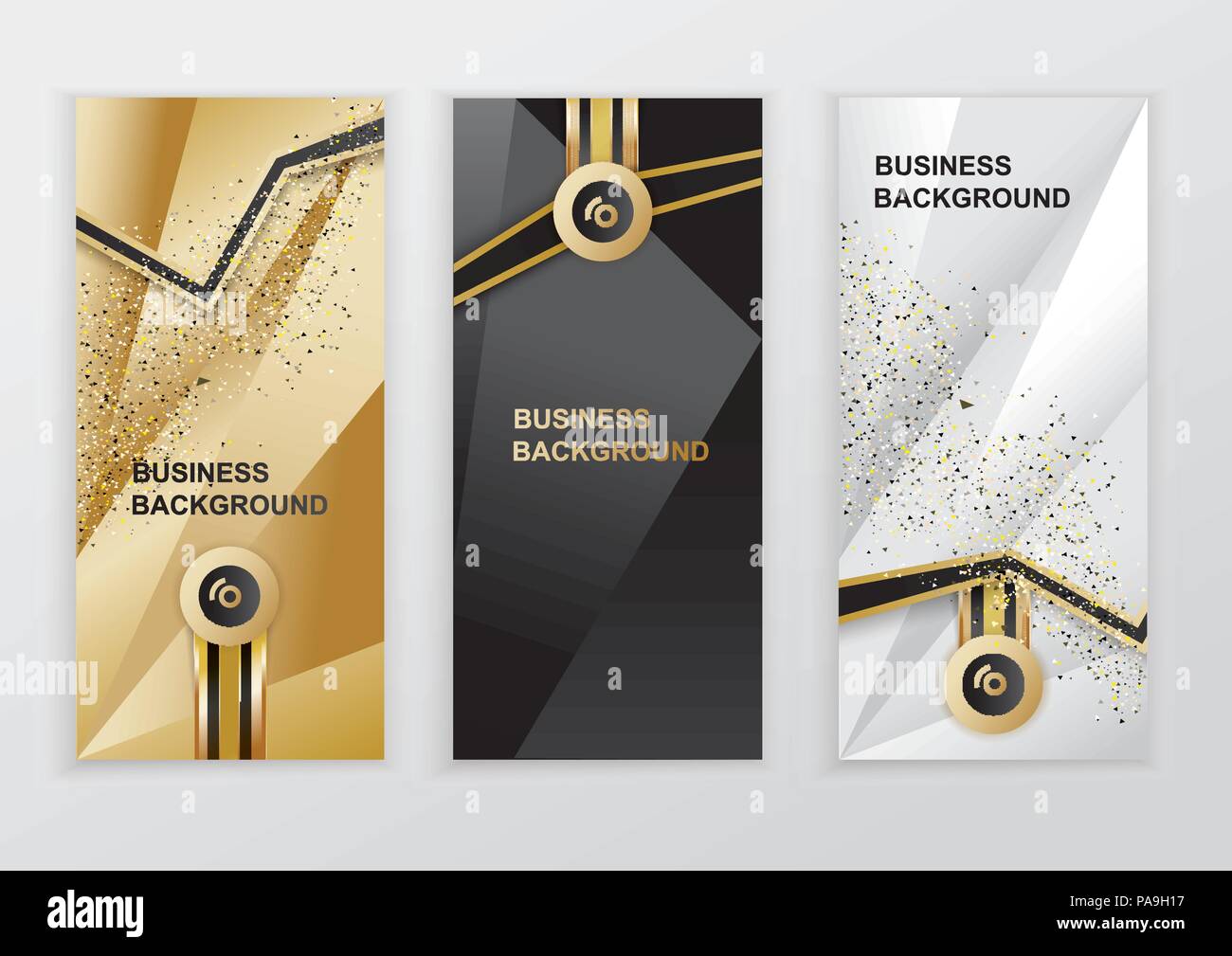 Vertical luxury gold black silver banners. Triangle abstract vector background Stock Vector