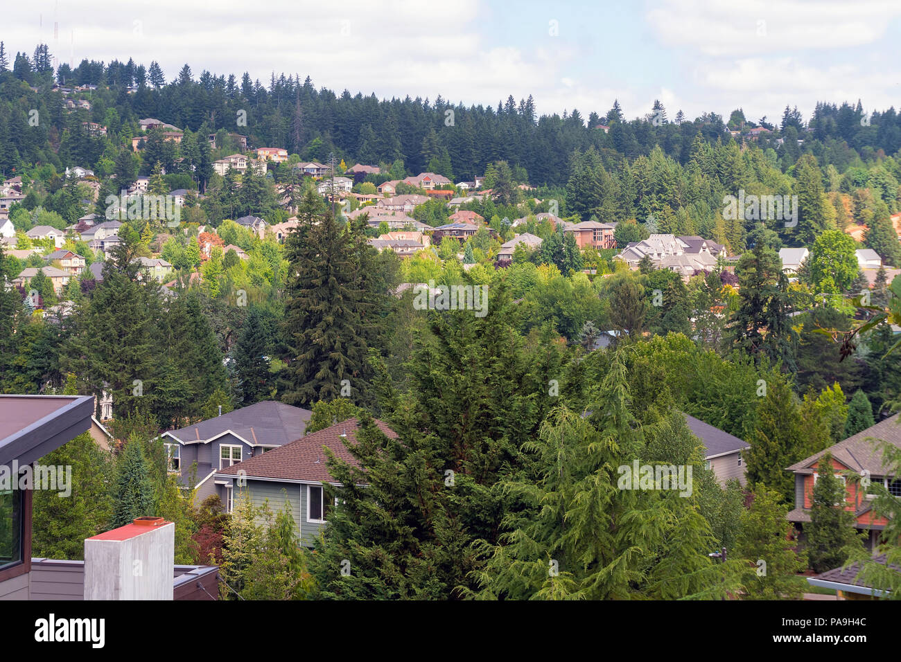 Hillside luxury homes in Happy Valley Oregon North American suburban neighborhood Stock Photo