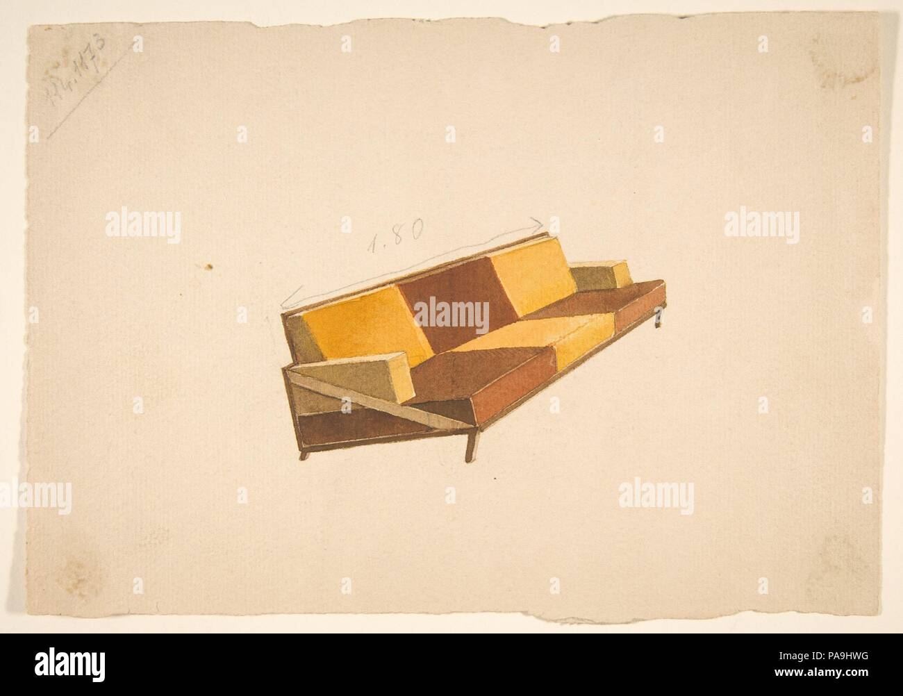 Perspective of a Three-Seat Sofa with 2-Color Upholstery, for Agnelli. Artist: Guglielmo Ulrich (Italian, 1904-1977). Date: 1934. Museum: Metropolitan Museum of Art, New York, USA. Stock Photo