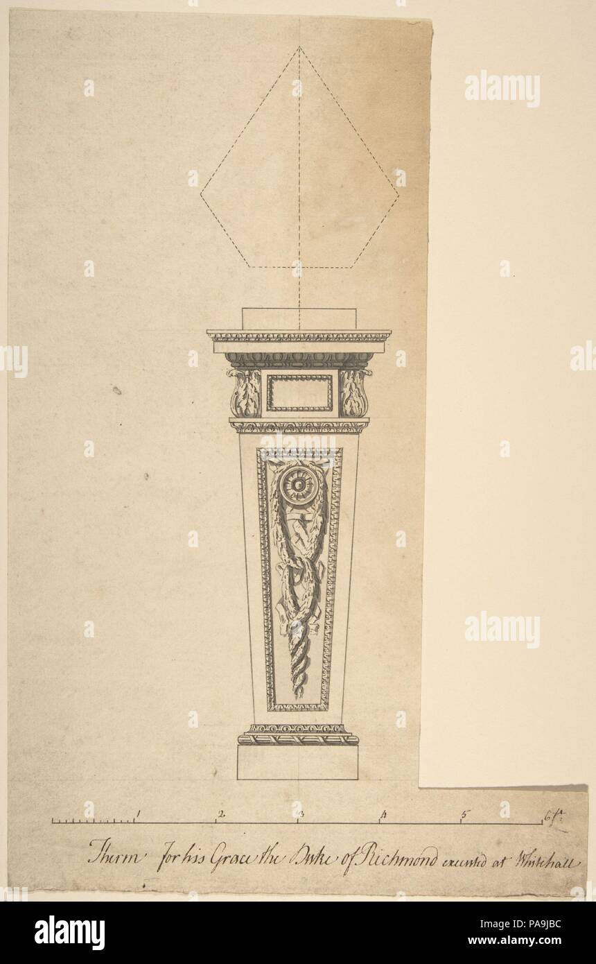 Design for a Pedestal, for Richmond House, Whitehall, London. Artist: Circle of Sir William Chambers (British (born Sweden), Göteborg 1723-1796 London). Dimensions: sheet: 12 13/16 x 8 7/16 in. (32.6 x 21.5 cm). Date: ca. 1760. Museum: Metropolitan Museum of Art, New York, USA. Stock Photo