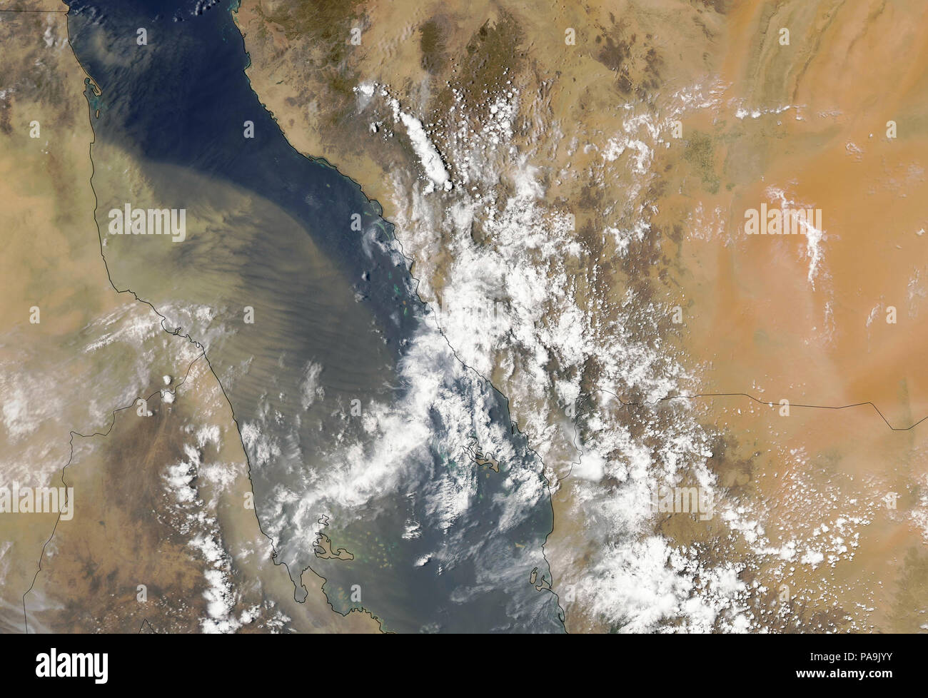 NASA satellite image of desert dust storms over the Red Sea on 11 June 2018 Stock Photo