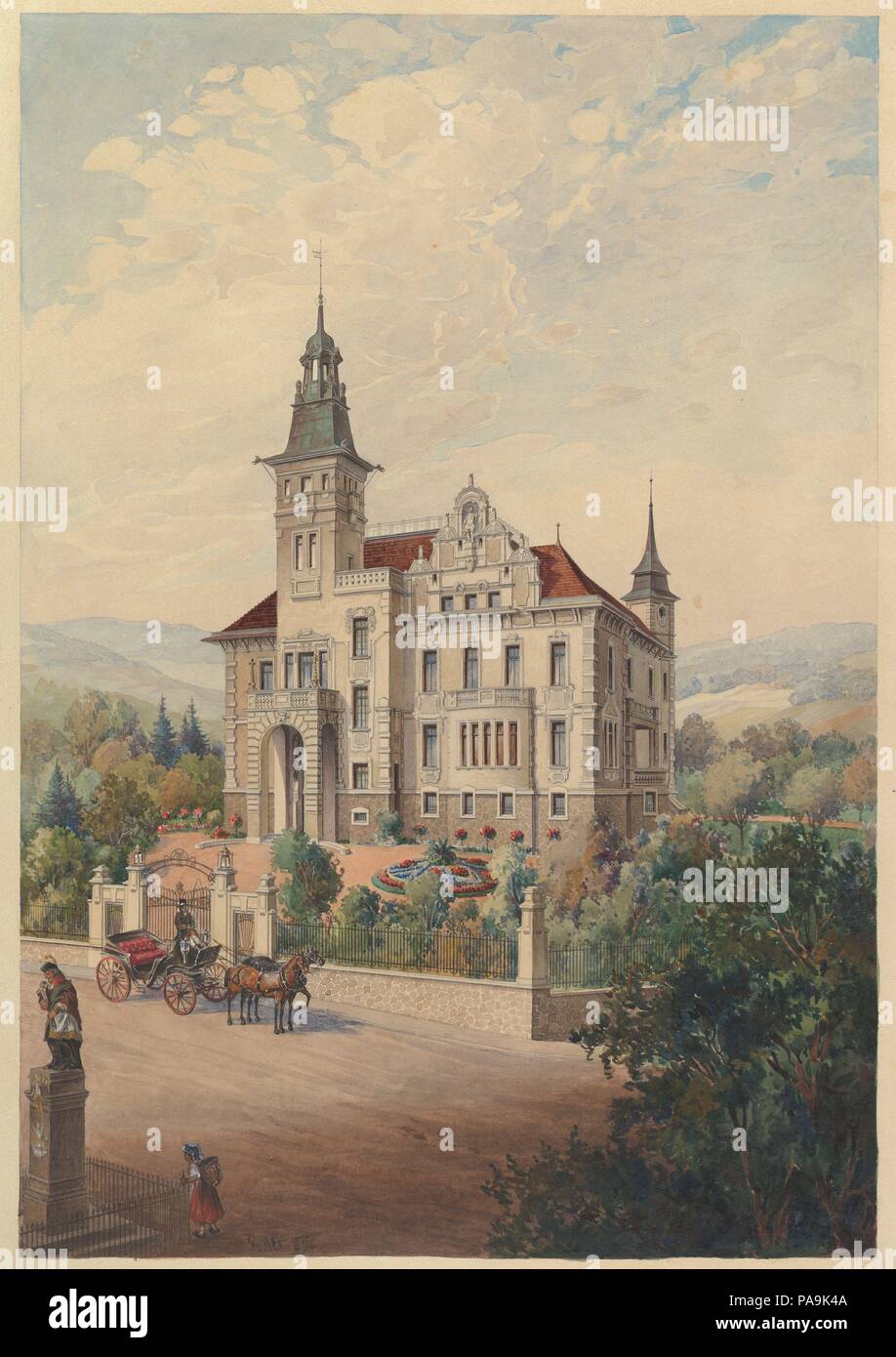 View of a Swiss Villa. Artist: Rudolf von Alt (Austrian, Vienna 1812-1905 Vienna). Dimensions: sheet: 23 1/8 x 16 15/16 in. (58.7 x 43 cm). Date: 1896. Museum: Metropolitan Museum of Art, New York, USA. Stock Photo