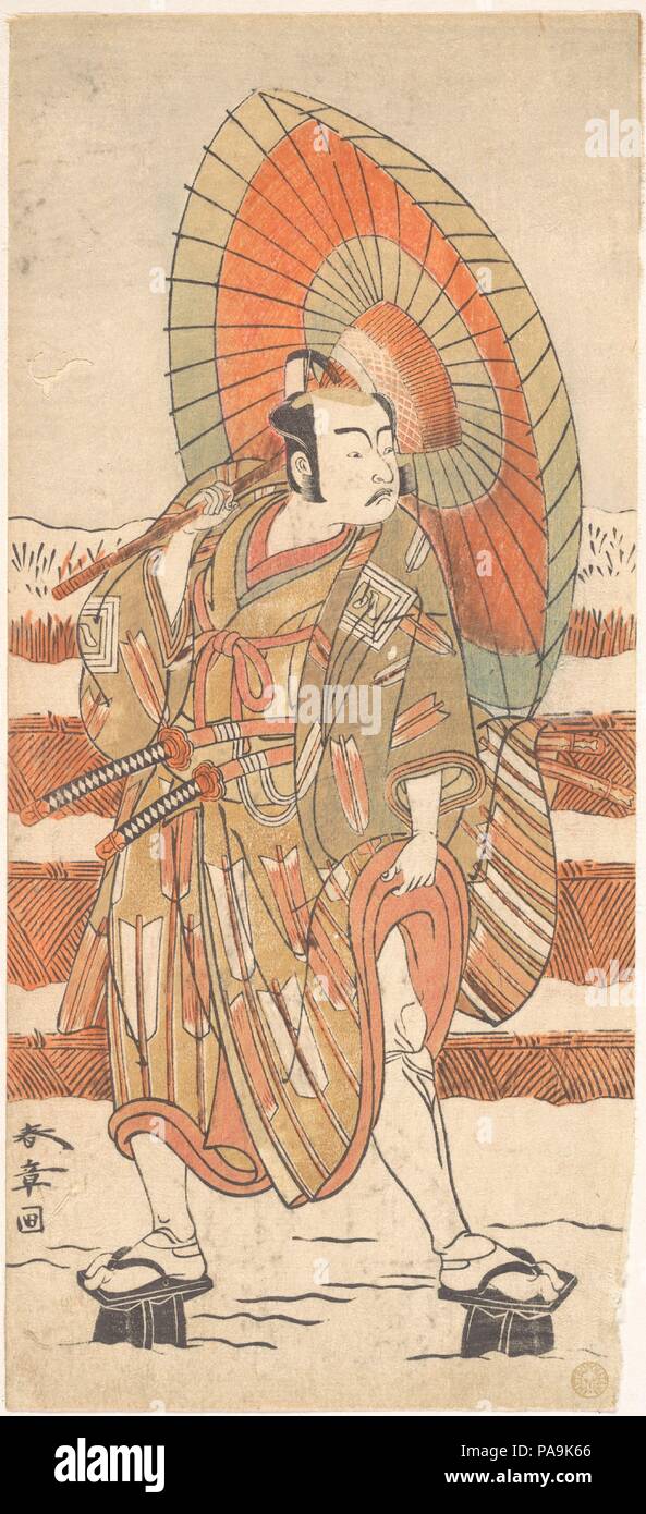 The Second Ichikawa Yaozo as a Samurai Standing in the Snow. Artist: Katsukawa Shunsho (Japanese, 1726-1792). Culture: Japan. Dimensions: 12 11/32 x 5 17/32 in. (31.4 x 14.1 cm). Date: probably 1774. Museum: Metropolitan Museum of Art, New York, USA. Stock Photo