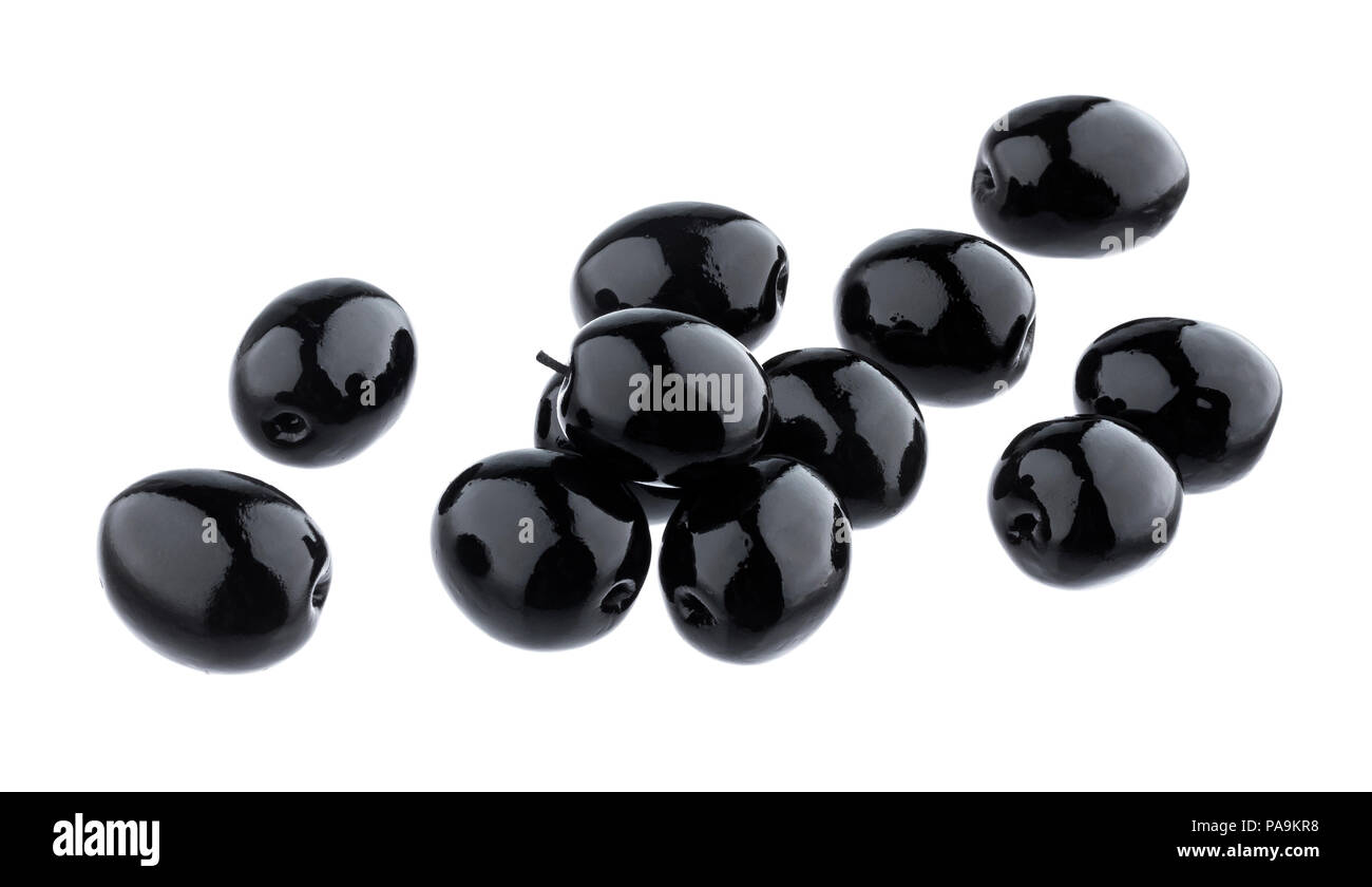 Heap of black olives isolated on white background with clipping path
