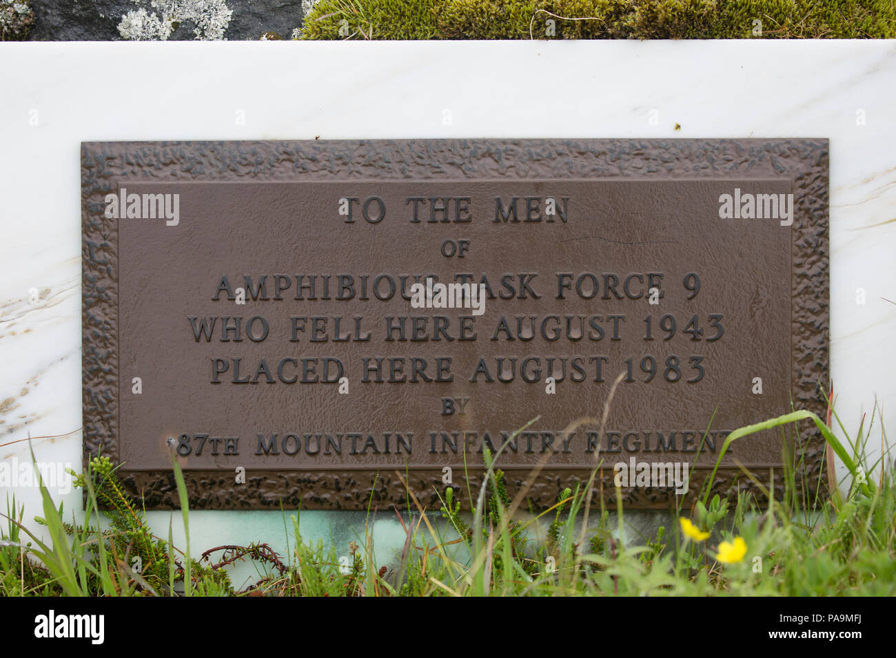 Memorial to Amphibious Task Force 9 - Kiska Island Stock Photo