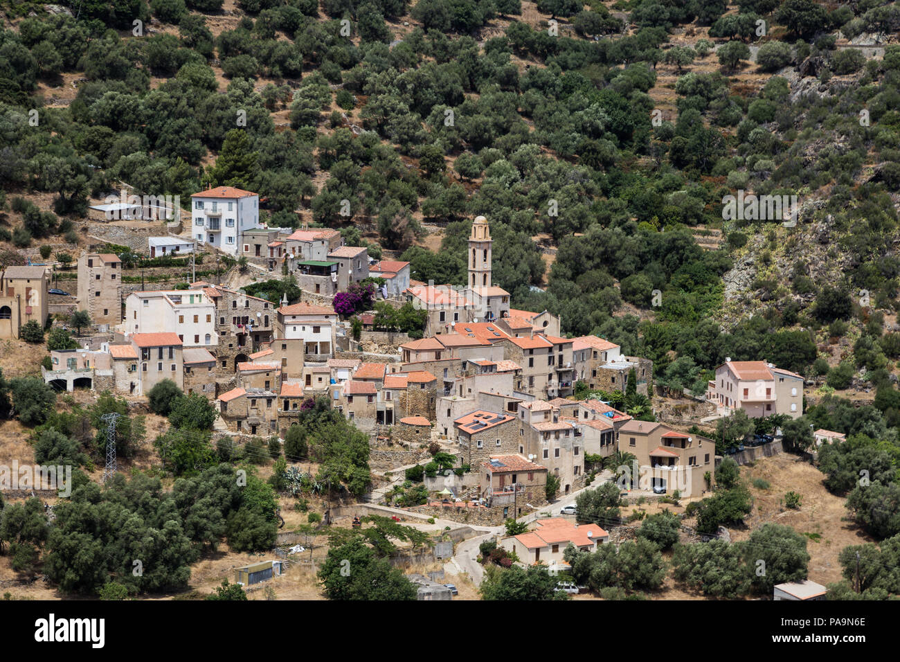 An ancient traditional village in the mountains of Corsica in France Stock Photo
