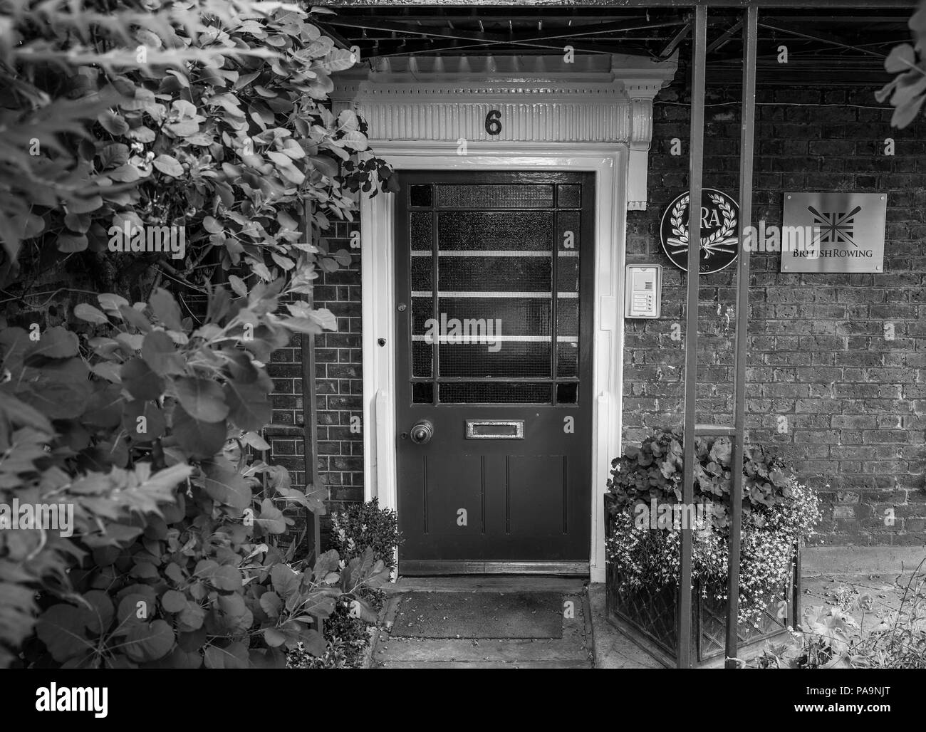 Chiswick. Greater London. The front door of the British Rowing Headquarters Building Lower Mall  - Chiswick Mall and embankment  Leading from Chiswick to Fulham Reach RC. Sunday.  24.07.2016 © Peter SPURRIER Stock Photo