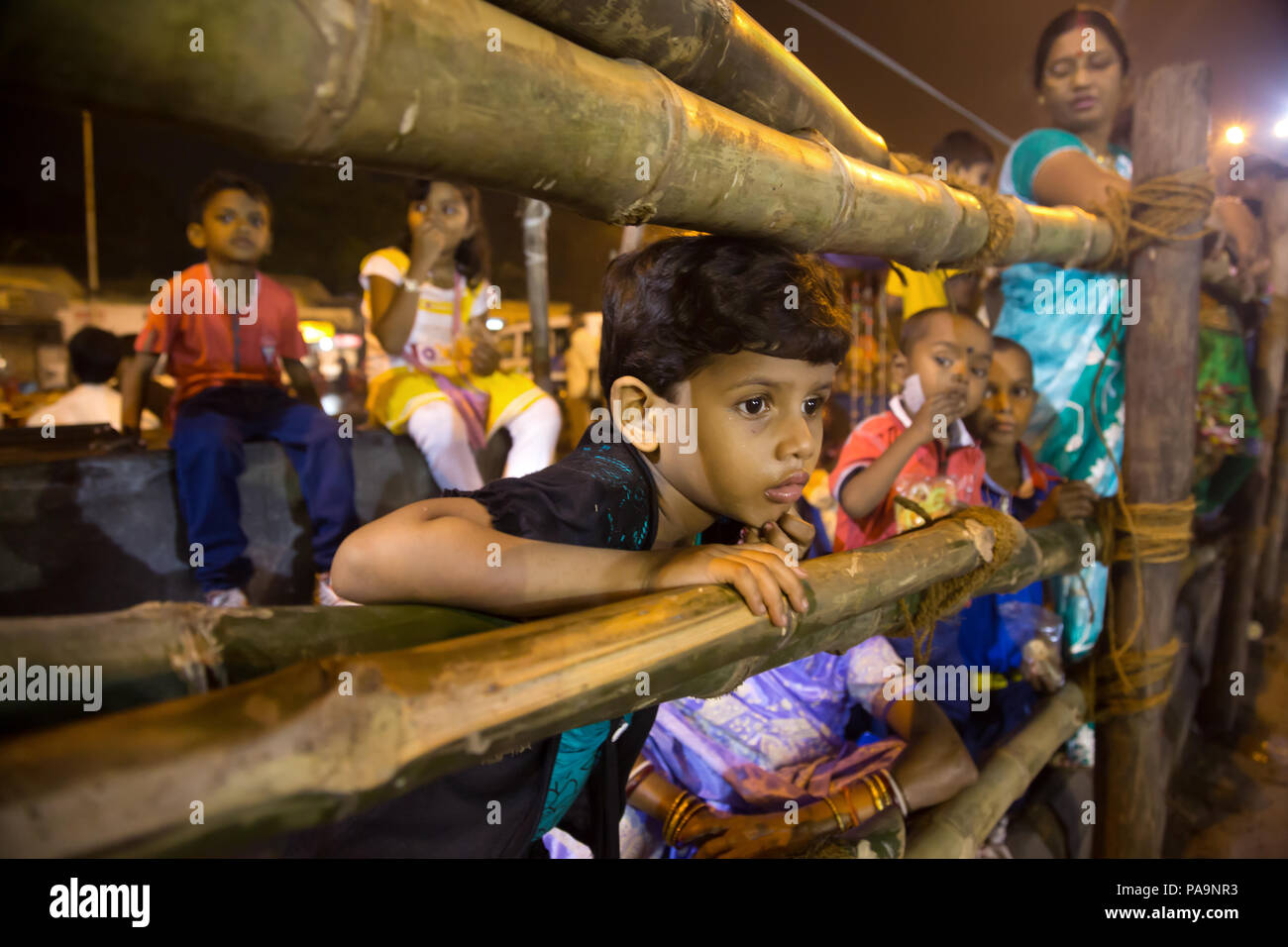 People and crowd during Durga puja celebration in Kolkata, India Stock Photo